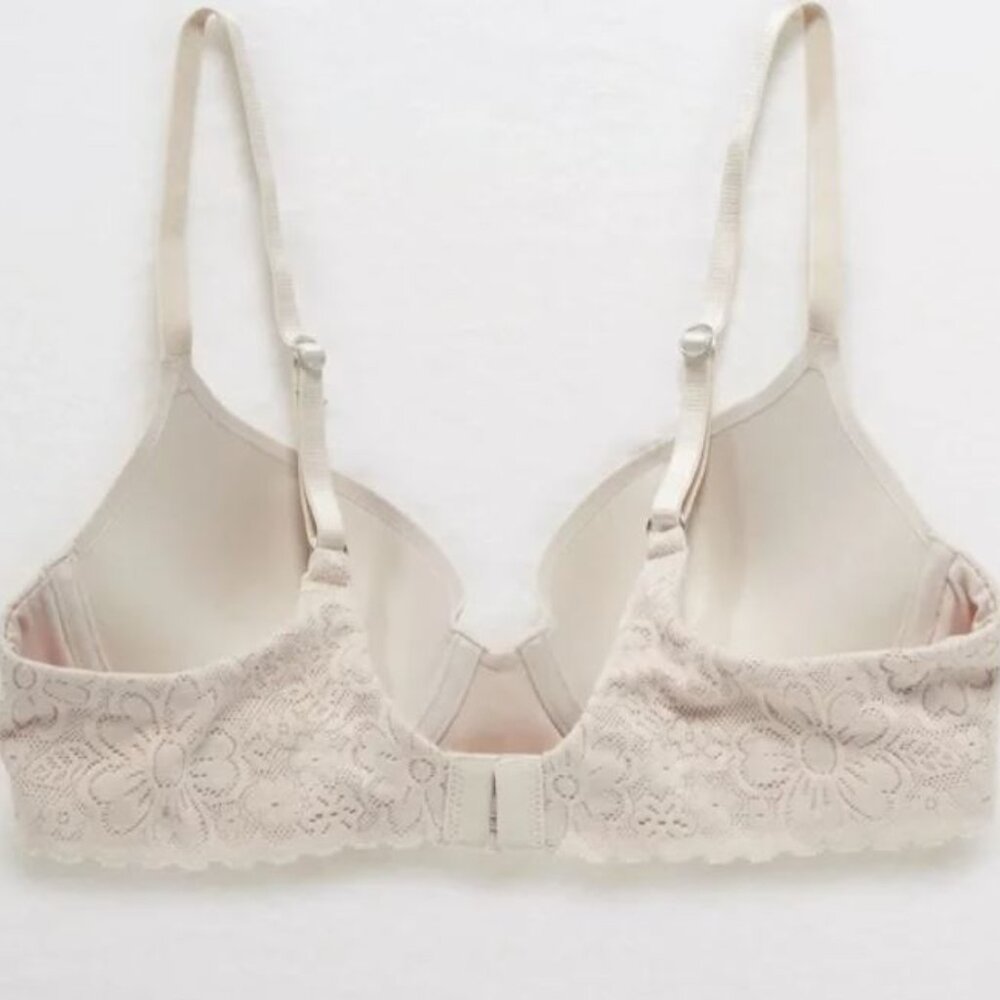 Aerie Light Beige Sunnie Full Coverage Lightly Lined Blossom Lace Trim Bra - Picture 3 of 5